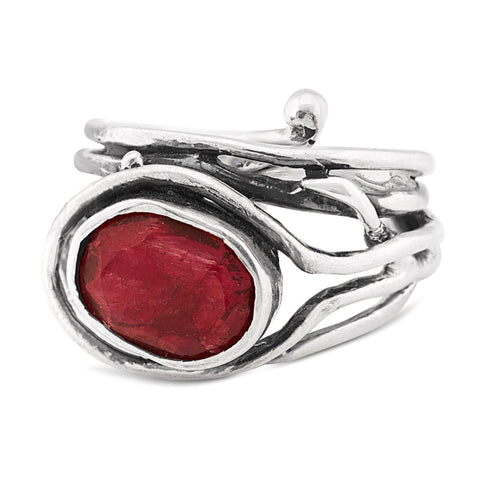 Fossil Ring in silver & various gemstones